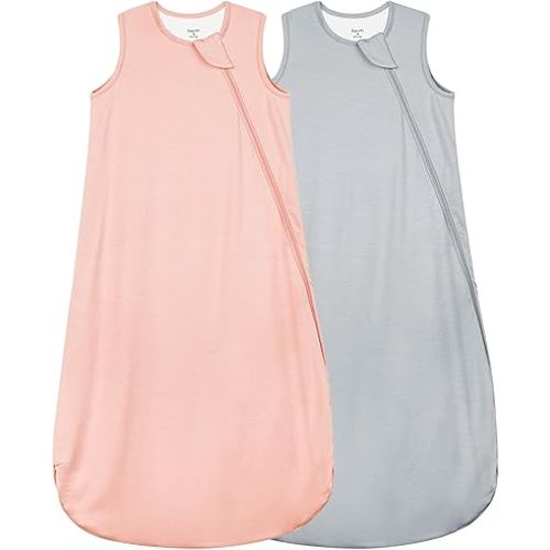 Supersoft Rayon Made from Bamboo Sleep Sack 6-12 Months 0.5 Tog Lightweight Toddler Sleep Sack Baby Wearable Blanket with 2-Way Zipper Summer Unisex Sleeping Bag for Babies (2 Pack) Pink & Gray
