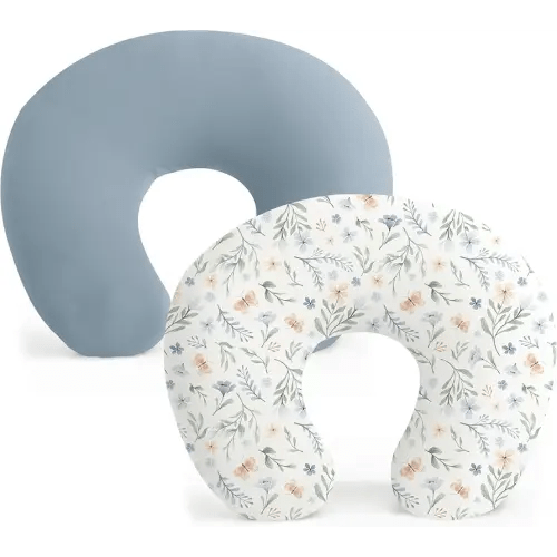 Konssy 2 Pack Nursing Pillow Covers, Stretchy and Soft Nursing Cover for Breastfeeding, Pillow Slipcover for Baby Girls Boys Newborn (Blue Grass, Ice Blue)