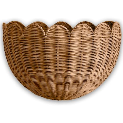 BEBE BASK Scalloped Wicker Hanging Basket - The Original Wicker Wall Decor - Hand Woven Wall Basket - Home Décor Wall Hanging Basket - Wall Storage Basket for Nursery, Living Room and Bathroom (Mocca)