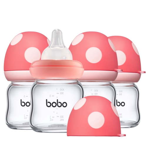 YOHKOH Anti-colic Baby Bottles, Glass, AirFree Vent, Slow Flow Feeding, 4 oz, 4pk, Red
