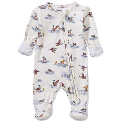 Angel Dear Baby Boys Bamboo Long Sleeve Migrating Mallards 2-Way Zipper Footie