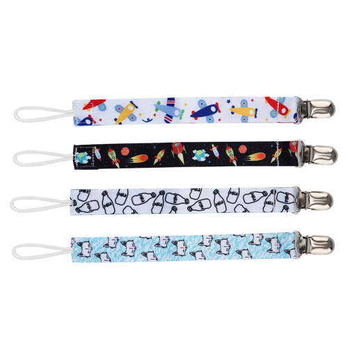 M Buder Premium Universal Baby Pacifier Clip Holder Set for Newborn Infants, 4 Pack Stylish Gender Neutral Washable Soother Leash Chains, 8.27 inches / 21 cm Polyester Strap with Durable Metal Grip