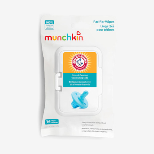 Munchkin Arm & Hammer Pacifier Wipes - Safely Cleans Breast Pump Parts and Feeding Essentials for Baby and Toddler, 1 Pack, 36 Wipes