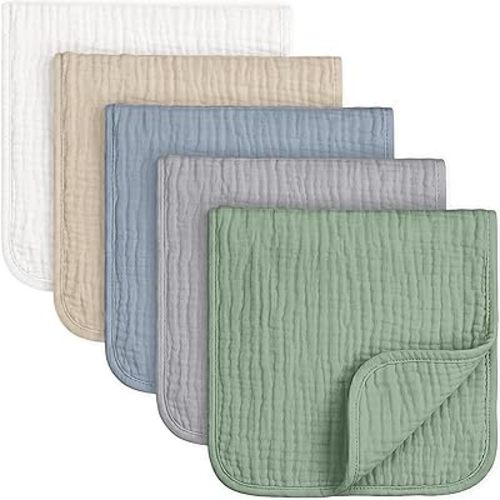 KeaBabies Organic Muslin Burp Cloths Baby Boy, Girl, 5-Pack (Slate)