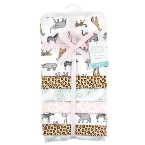 Hudson Baby Infant Girl Cotton Flannel Receiving Blankets Bundle, Modern Pink Safari, One Size