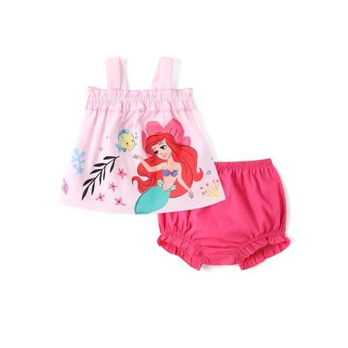 Disney Princess Baby Girl Clothes: Floral Sleeveless Ruffle Tunic Top & Bloomer Diaper Cover Set Newborn Summer Outfits