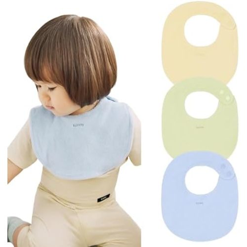 Konny Baby Bibs Terry Towel 3-Pack Set, Soft and Absorbent Cotton Feeding Drooling Infant Toddler Boys and Girls