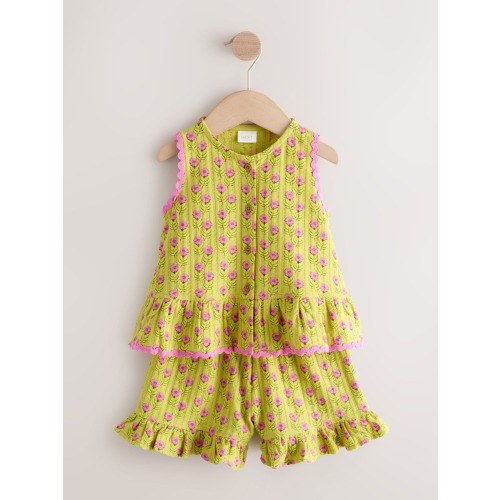 Green/Pink Flower Peplum Vest and Shorts Set (3mths-7yrs)
