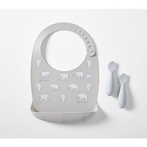 Gray Elephant Printed Silicone Bib