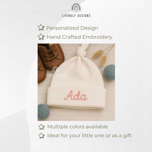Personalized Embroidered Baby Beanie: Newborn Knot Hat