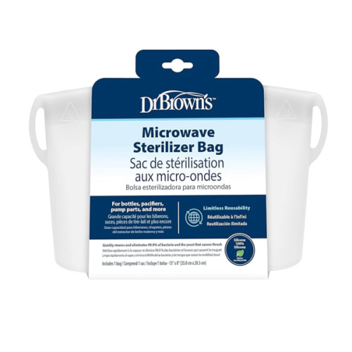 Dr. Brown's Microwave Steam Sterilizer Bag for Baby Bottles, Breast Pump Parts & Other Toddler Accessories, 100% Silicone, Reusable Sterilizing Bag