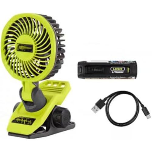 FVF51K Fits For RYOBI USB Lithium Clamp Fan Kit with 2.0 Ah USB Lithium Battery and Charging Cable