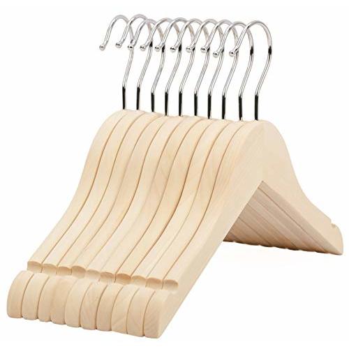 Premium Children Kids Baby Toddler Solid Unfinished/Natural Wood Coat Dress Hangers, Wooden Clothes Hangers- 360° Stronger Swivel Hook- Smoothly Cut Notches-10 Pack- Natural Color LM02KN
