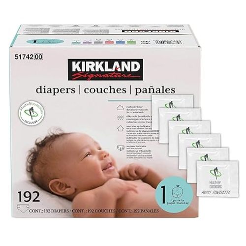 Kirkland Signature Diapers Size 1 (Up to 14 Pounds) 192 Count W/Exclusive Health and Outdoors Wipes