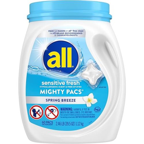 all Unit Dose Laundry Detergent, Mighty Pacs, Sensitive Fresh, 60 Count