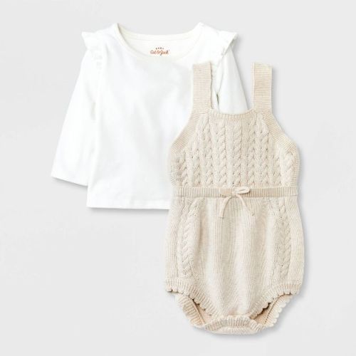 Baby Girls' Cable Sweater Romper Bodysuit Set - Cat & Jack™ Oatmeal
