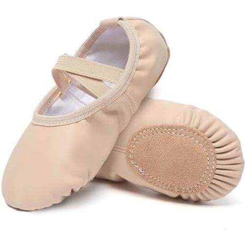 Danzcue Ballet Shoes for Girls-Soft Canvas/PU Leather Dance Slippers with Non-Slip Soles, Ideal Ballet Flats for Toddlers and Kids