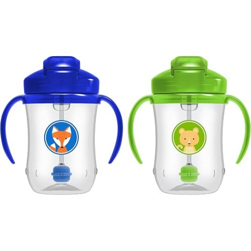 Dr. Brown's Milestones Baby's First Straw Cup, Training Cup with Weighted Straw, 9 oz/270 mL, BPA-free, 6m+, Coral/Olive Green, 2-Pack