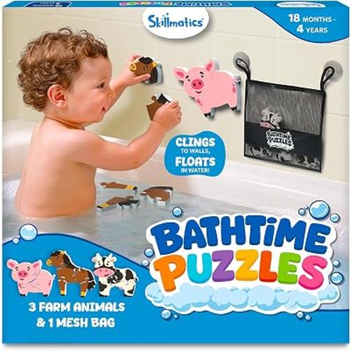 Skillmatics Bathtime Puzzles – Farm Animal Bath Toys, Floating Foam Puzzle