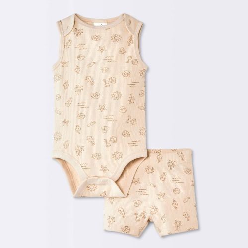 Baby 2pc Seashell Bodysuit and Shorts Set - Cloud Island™ Beige 0-3M
