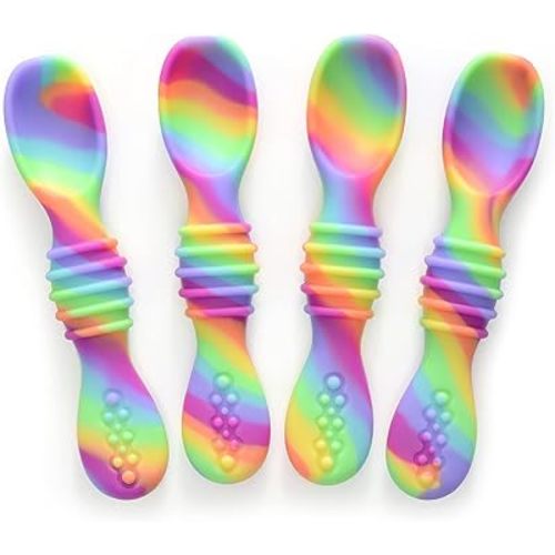PrimaStella Silicone Chew Spoon Set for Babies and Toddlers - Safety Tested - BPA Free - Microwave, Dishwasher and Freezer Safe