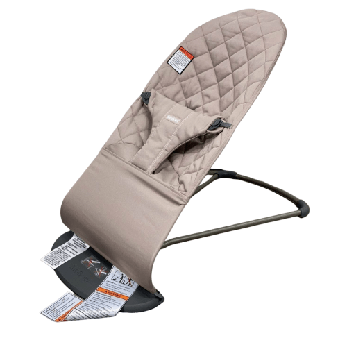 BabyBjorn Bouncer Bliss, Dark Gray Frame, Sand Gray Cotton Classic Quilt