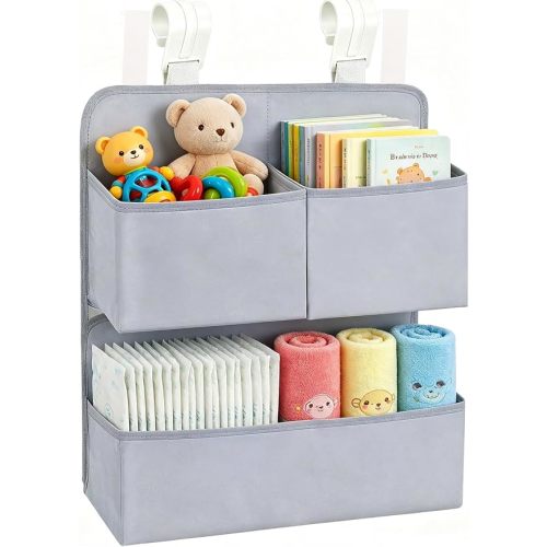 Hanging Diaper Organizer for Bassinet/Crib/Playpen/Playard – Hold 80+ Diapers - Changing Table Diaper Holder Attachment Accessories- Diaper Stacker Nursery Caddy Organizer (Gray)