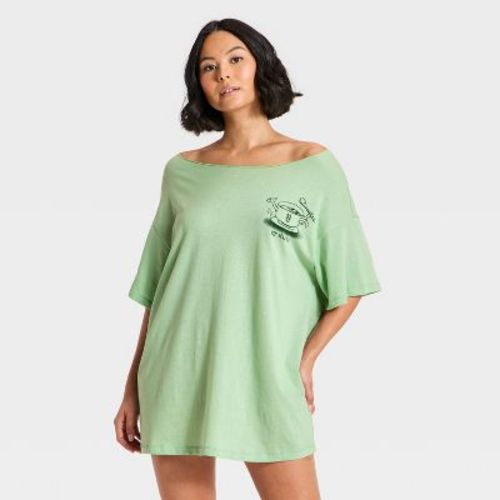 Women's Off The Shoulder Oversized T-Shirt Sleep Dress - Wild Fable™ Light Green L