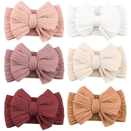 6 Pack Baby Girl Headbands with Bows, Soft Stretchy Nylon Bands
