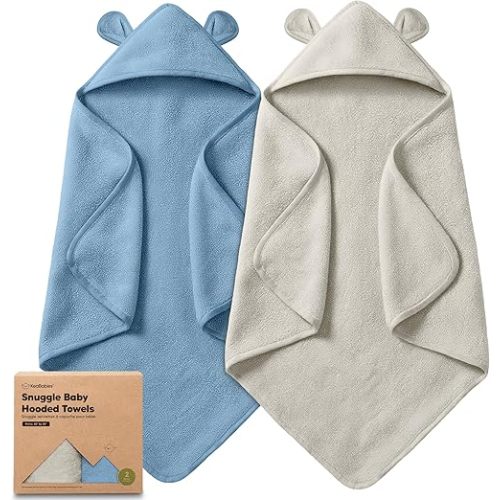 KeaBabies 2-Pack Hooded Baby Towels for Newborn - 30x30 Soft & Absorbent Viscose from Bamboo Baby Bath Towels with Hood for Infant, Toddler,Kids,Boys Girls,Newborn Bath Essentials (Steel, Petite)
