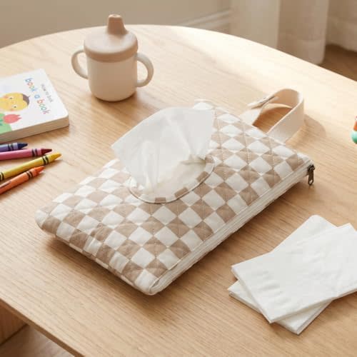 Quilted Wipes Pouch Baby Wipe and Diaper Pouch, Checkered, Brown