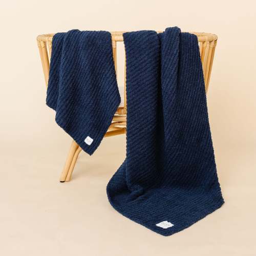 Chenille Blanket - Navy - Large