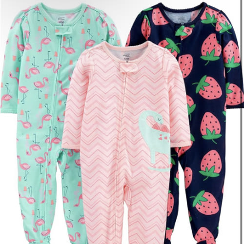 Simple Joys by Carter's Baby and Toddler Girls' 3 Pack Loose Fit Polyester Jersey Footed Pajamas
