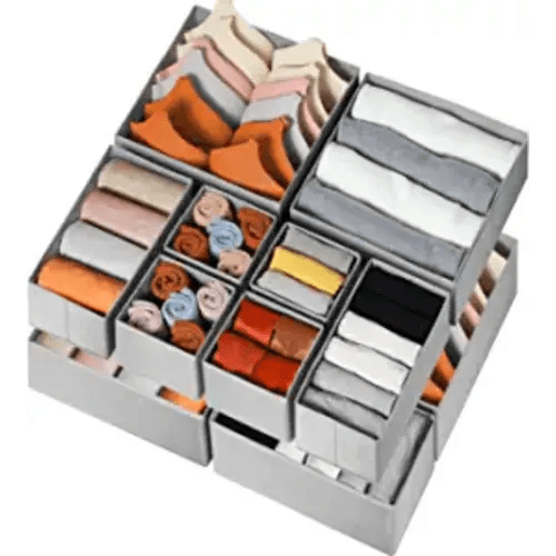Drawer Organizer for Clothing, 12 Pack Sock Underwear Drawer Organizer Bins, Foldable Fabric Closet Organizers and Storage Dresser Drawer Dividers for Baby Clothes, Bra, Scarves, Belt, Tie (Grey)