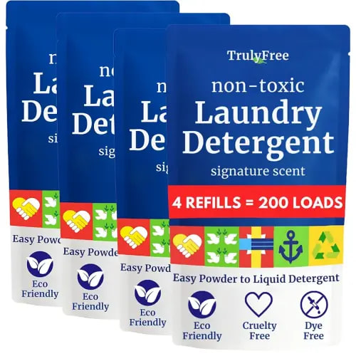Natural Laundry Detergent for Sensitive Skin | Eco Friendly, Plant Based, Baby Clothes Safe | Clean & Easy Powder to Liquid, 4 Pack Refill Detergent, NO Jug | Signature Scent, 200 Loads