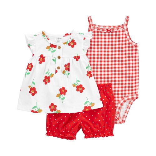 Baby 3-Piece Floral Little Short Set - Ivory/Red