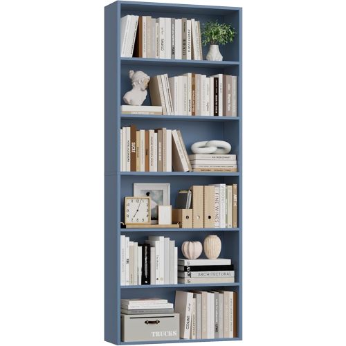 FOTOSOK 6-Tier Open Bookcase and Bookshelf, Freestanding Display Storage Shelves Tall Bookcase for Bedroom, Living Room and Office, Blue