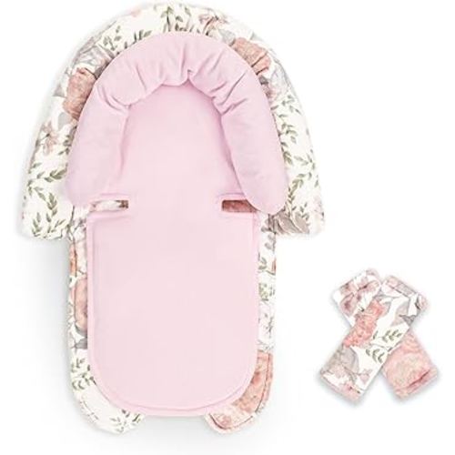 Infant Car Seat Insert, Baby Car Seat Head & Body Support with Strap Pads, Soft Newborn Preemie Carseat Insert Cushion for Girls Boys, Fits Car Seat, Stroller, Swing, Bouncer, Pink Floral