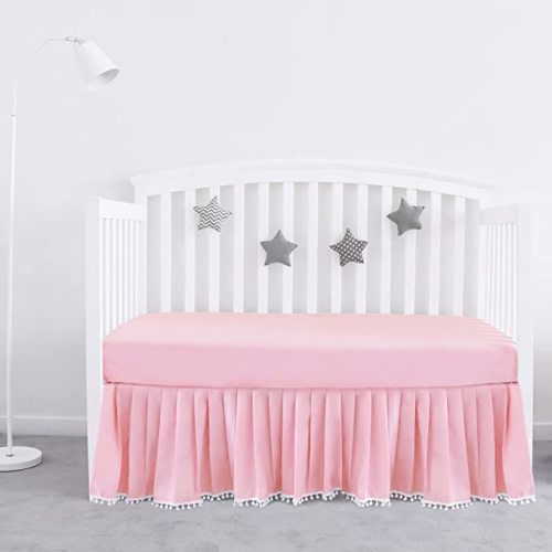 Crib Skirt Pleated Dust Ruffle Pink Nursery Room Decor for Girls Boys Crib Toddler Bedding 14" Drop fit Standard Crib Toddler Bed Skirts Machine Washable