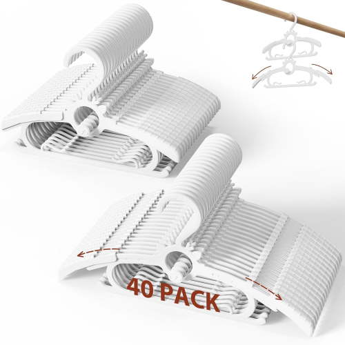 Baby Hangers 40PCS, 11"-14" Extendable and Stackable Kids Hangers, 45g Ultra-Thick Space Saving Non-Slip Plastic Hanger for Infant, Toddler and Nursery Closet, White