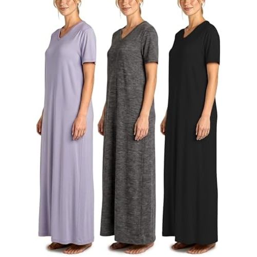 3 Pack Women's Maxi Long Nightgowns Short Sleeve Night Shirt PJ Sleep Dress