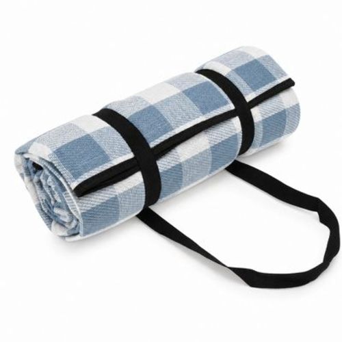 Unique Bargains Foldable Picnic Blanket Blue White 1 Set