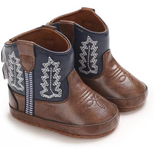 Toddler Baby Boys Girls Western Cowboy Boots First Walker Crib Shoes Soft Sole Non-Slip Moccasins Bootie