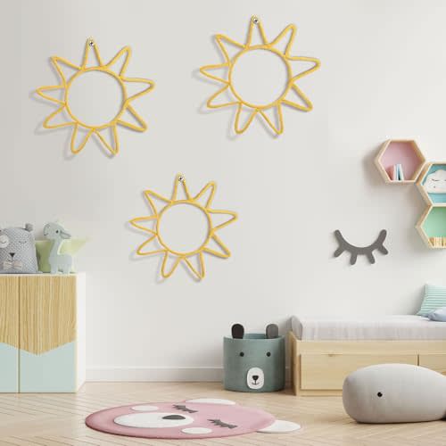 Wesiti 3 Pcs You Are My Sunshine Wall Decor Knitted Wire Sunshine Nursery Art 7.87-9.84 Inch Boho Nursery Wall Hanging Sun Decorations for Bedroom Home Kitchen Living Room Playroom