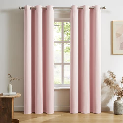 DUALIFE Solid Pink Curtains 84 Inches Long Baby Pink Blackout Curtain Panels/Drapes for Girls Bedroom Decor Grommet Room Darkening Thermal Insulated for Baby Nursery 42''x 84'' Set of 2 Panels