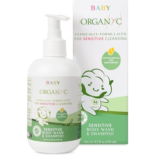 Organyc Baby Shampoo & Body Wash with Skin-Nurturing Cotton Seed Oil, Gentle Kids Body Wash, Naturally Formulated Baby Essentials, 8.5 fl oz