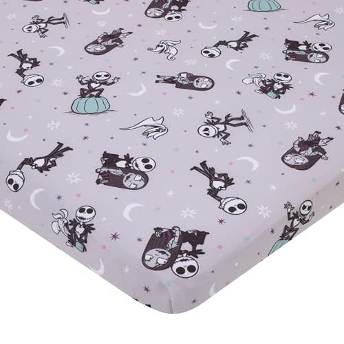 Disney Nightmare Before Christmas Gray, Black, White, and Blue, Jack Skellington Super Soft Nursery Fitted Mini Crib Sheet