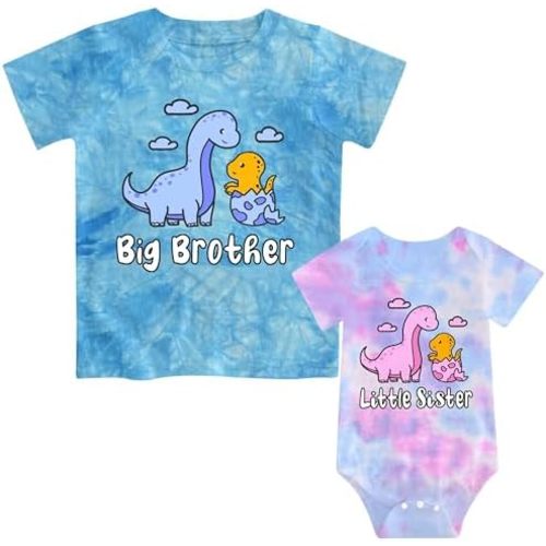 Funnycokid Big Brother Little Sister Matching Outfits Baby Girl Clothes Toddler Boys T-Shirt Announcement Gift