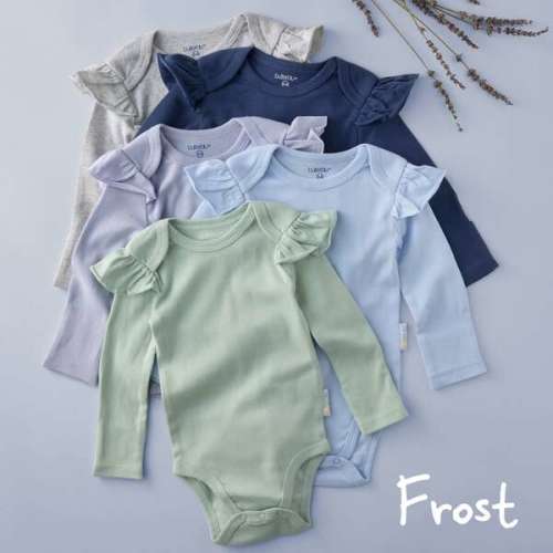ASHLEY 5-Pack Long Sleeve Ruffle Bodysuits, Frost - butterblu | Maisonette