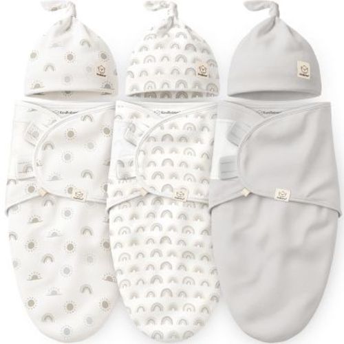KeaBabies 3-Pack Organic Swaddle Sleep Sacks Baby with Newborn Beanies, Premies Swaddles Wrap 0-3 Months, Ergonomic Wearable Blanket (Shifts)